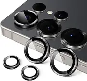 JETech Camera Lens Protector for Samsung Galaxy S25 Ultra 5G, 9H Tempered Glass Metal Individual Ring Cover, Easy Installation Tray, HD Clear, 1 Set (Black)
