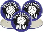 [Mad Mags] Volleyball Game Day Buttons for Moms, Blue Team Pin, 2.25 Inches (Pack of 3), 2.25 Inches, Plastic, no gemstone