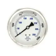 Pic Gauges 202L-404R Pressure Gauge, 0 To 5000 Psi, 1/4 In Mnpt, Stainless