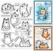 GLOBLELAND 8.3x5.8in Cat Clear Stamps Lovely Cat Silicone Stamp Wish Words Rubber Transparent Rubber Seal Stamps for Card Making DIY Scrapbooking Crafting Decoration