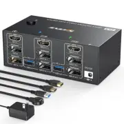 Triple Displayport/HDMI USB3.0 KVM Switch 2 PC Share 3 Monitors 4 USB 3.0 Ports