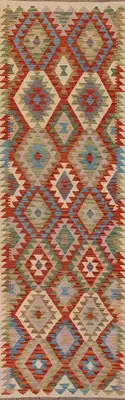 South-western Reversible Wool Kilim Oriental 10 ft Runner Flat weave Rug 3x10