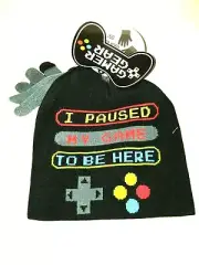 New W/Tag 2 pc Boys I Paused My Game Gamer Beanie and Texting Gloves Knit Cap