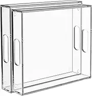 Collwait 2 Pack Serving Tray with Handles, Clear Acrylic Tray for Serving Food, Large Outdoor Food Trays for Eating, Lucite Acrylic Trays for Appetizer, Pizza, Fruit and Drinks, Unbreakable, 16"×12"