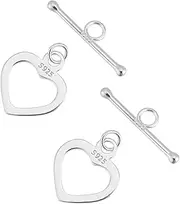 PH PandaHall 2Pcs 925 Sterling Silver Toggle Clasps Heart OT Clasp T-bar Closure Clasps Love Heart Closure Connector Metal Clasp Charms for Necklace Bracelet Jewellery Making Valentine's Day, 21x16mm