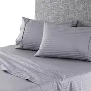 Onkaparinga Queen Bed 100% Cotton Sheet Set Chilton Stripe w/Pillowcases Silver