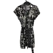 NEW Dotti Renee Black & White Vacay Pattern Shirt Dress Ladies Size AU 10