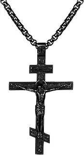 [OIDEA] Orthodox Cross Necklace: Mens Womens Retro Religious Jesus Orthodox Cross Pendant Stainless Steel Christian Prayer Jewelry Gift