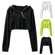 Women's Long Sleeve Zip Crop Tops Lightweight Hoodie Pullover Sweatshirt Blouse