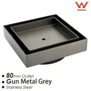 Gun Metal Square 100mm Tile Insert Shower Grate Floor Drain 80mm Outlet Waste