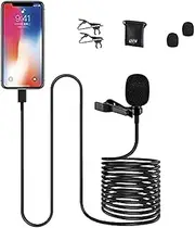 6M/19FT Professional Lavalier Lapel Microphone Omnidirectional Condenser Mini Lavalier clip on Mic for iPhone 6/7/8/X/XS/XR/11/12/13 and iPad for YouTube Vlogging Interview Livestream Video Recording
