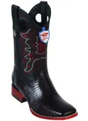WILD WEST CHERRY GENUINE TEJU LIZARD COWBOY BOOT RANCH-WIDE SQUARE-TOE (EE+)
