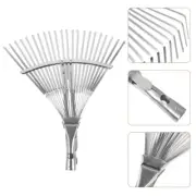 Stainless Steel Telescopic Handle Leaf Rake Carbon Grass Wire Wooden Gardening