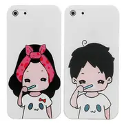 Cartoon Lovers Brush Teeth Pattern Relief Protective Case For iPhone 5 7146 GIRL