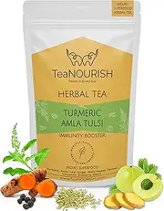 TeaNOURISH Turmeric Amla Tulsi Herbal Tea | CAFFEINE-FREE | Blended with Ginger, Blueberry, Cinnamon & Stevia | Improves Hair Growth, Supports Immunity - 100 g