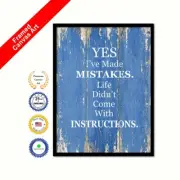 Yes I've Made Mistakes Framed Canvas Blue Quote Office Wall Artwork Print Gift
