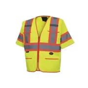 Pioneer High Visibility Tricot Sleeved Safety Vest Reflective Tape 4 Pockets ...