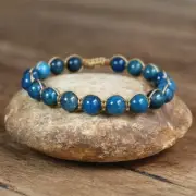 Natural Apatite Stone 8MM Blue Bead Gold Cord Adjustable Bracelet