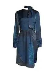 $468 ELIE TAHARI Alara Leopard-Print Patchwork Dress 16 Amalfi Multi 100% Silk