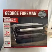 George Foreman GRS6090B-1 Contact Smokeless Ready Grill Silver New