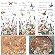 3 Sheets Vintage Wildflower Rub on Furniture Transfer 5.9"×11.8" Botanical Flower with Word Background Transfers Sticker Butterfly Transfers Stickers for Wood Glass Scrapbook DIY Paper