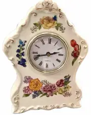 Vintage ROMANTIC FLOWERS CLOCK Mantle Desk Roman Numeral Quartz NEW Avon 2002