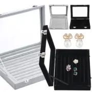 Storage Case Tray Holder Jewelry Display Earring Velvet Ring Organizer Box Glass