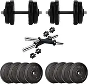 Anythingbasic Adjustable PVC Dumbbell Set of 16Kg (35.2LB) Includes 8 Plates * 2Kg (4.4LB), 14'' Dumbbell Rod Pair & Nuts | Black | Material : Polyvinyl Chloride | Fitness Kit for Men and Women