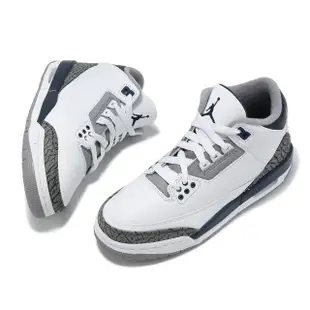 【NIKE 耐吉】休閒鞋 Air Jordan 3 Retro GS 大童 女鞋 白 灰 午夜藍 三代 復刻 AJ3(DM0967-140)
