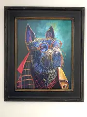 DOG, WATSON THE SCOTTISH DETECTIVE, HAND PAINTED Acrylic, 16" wide x 20" tall