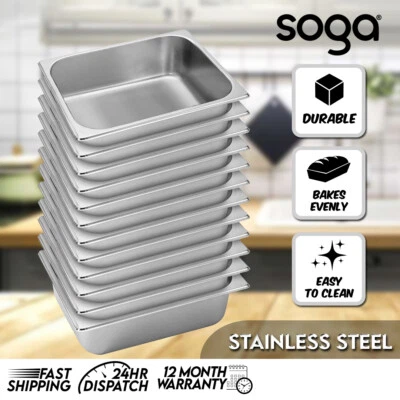 SOGA 12X Gastronorm GN Pan Full Size 1/2 GN Pan 10cm Deep Stainless Steel Tray