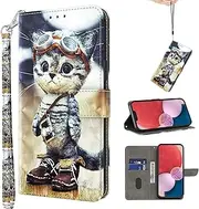 [BOLELAW] Mobile Phone Case for Samsung Galaxy S23 FE Leather Flip Foldable Shockproof [Premium PU Leather] [Stand Function] [Card Slots] Protective Flip Case for Samsung S23 FE (Cheeky Cat)