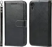 Case for iPhone XR Leather Wallet Case with Card Holder Slot SunYoo Drop Protection Shockproof Cover Kickstand Magnetic Handbag with Wrist Strap Women Men Flip Folio for iPhoneXR Black