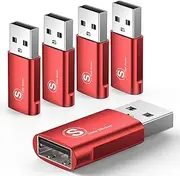 sweguard USB Data Blocker, (5-Pack) USB-A Defender Only for Quick Charge, Protect Against Juice Jacking, Refuse Hacking Provide Safe Charging- Red