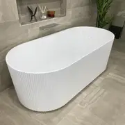 1500-1700*750*580mm Poseidon Brighton Groove Gloss White/Matt White Oval Acrylic Fluted Freestanding Bathtub