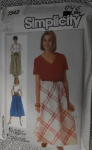 Simplicity 7543 Misses' Pull-on Skirt in Two Lengths Sz 10 12 14 Uncut