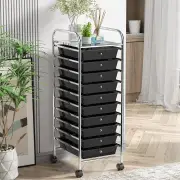 Costway10 Drawers Rolling Storage Trolley Organizer Cart with Wheels-Black