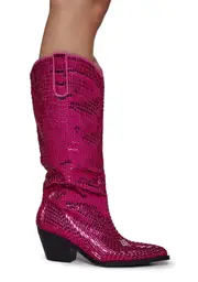 [AZALEA WANG] Driven Rhinestone Cowboy Boots - Fuchsia