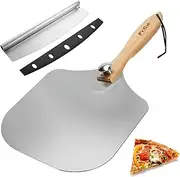 [Fr.Gui] Pizza Peel Set 12 Inch with Removable Wooden Handle and Professional Pizza Cutter Pizza Shovel for Pizza Stone Pizza Server Made of Robust Aluminium Pizza Accessories Pizza Slider Pizza Spatula