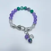Mermaid White Lavender Agate Bead Bracelet 7" Lobster Clasp Handmade
