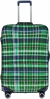 [HTTUP] Blue and Green Scottish Tartan Print Practical Elastic Washable Travel Luggage Cover with Concealed Zipper for Suitcases, White, Large