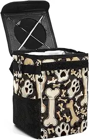 Car Trash Can with Lid,Bag Hanging Storage Pockets Leak-Proof,Portable Garbage Bin,Colorful Dogs Bones Paws