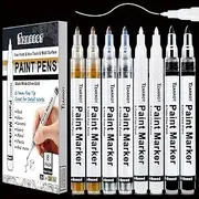 White Paint Pen, 8 Pack 0.7mm Acrylic Paint Pens with 2 White 2 Black 2 Gold 2 Silver Paint Pen Permanent Marker for Wood Rock Fabric Metal Plastic Ceramic Acrylic Paint Markers Extra Fine Tip
