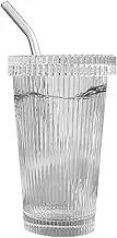 Vertical Glasses - Ribbed Beverage Cups Ribbed Highball Glasses | Shaped Drinking Sets Drinking Glasses with Glass Straw Straw, Straight- Cups for Parties and Everyday Use