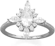 [JewelryWeb] 925 Sterling Silver Rhodium Plated Diamond Shaped Multi CZ Ring CZ 8 CZs on Each Side Stone Arrangement Band Style-Ring for Women