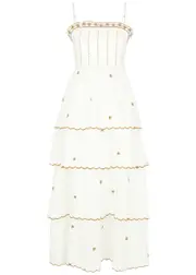 Lug Von Siga Aurora Embroidered Linen-blend Midi Dress - Off White - 36 (UK8 / S) 36 (UK8 / S)