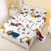 Excavators Fitted Sheet Twin Size,Tractor Bedding Sets for Boys,Machinery