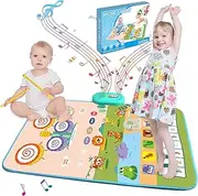 Musical Toys for Toddlers, 3 in 1 Piano,Animals Sounds & Drum Mat, Kids Music Sensory Play Mat Baby Toys, Early Educational Learning Musical Toy Piano Mat, First Birthday Gifts for Girls Boys (Blue)