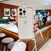 Crossbody Necklace Shoulder Strap Love Heart Silicone Phone Case for iPhone 16 15 14 13 12 11 Pro Max 7 8 Plus X X XR XS Cover,White,for iPhone XR