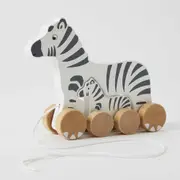 Zookabee Wooden Zebra & Baby Interactive Kids Pull Along Play Toy Set 12m+